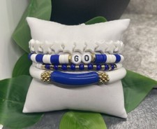 4 PC Boho Beaded Stackable 7 Plus Stretch Charm Bracelet Set Football B3106