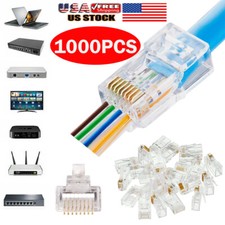 1000X RJ45 Pass Through Modular Plug Network Cable Connector End 8P8C CAT6 CAT5