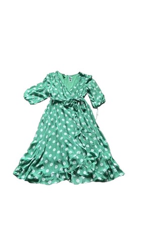 Ann Taylor Navy Green Yellow Mod Spotty Polka Dot Fit Flare Tie Waist Dress  6 | eBay