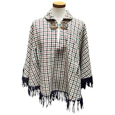 Vintage 1960s 1970s Fringed Poncho Cape Capelet Women's One Size Metal Clasps