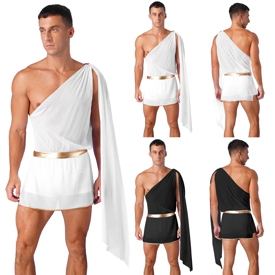 Antigua Roma Toga Para hombres Halloween Disfraz Un Hombro Pantalones Cortos Monos Foto 2 de 4