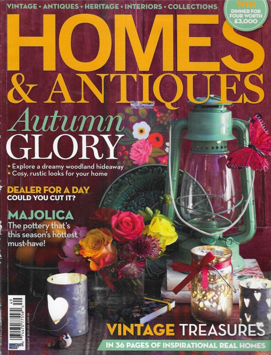 Homes and Antiques Magazine Autumn Decor Majolica Vintage Treasures 2013