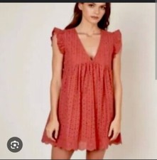 Knox Rose Womens Medium Sleeveless Rust Eyelet Dress With Keyhole Back & Ruffle