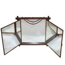 Ancien miroir de barbier triptyque entourage en bois