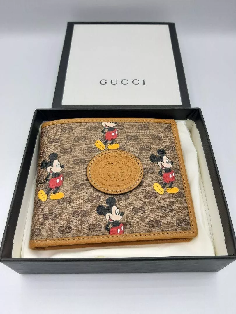 Gucci × Disney Édition Limitée Mini GG Supreme Compact Portefeuille Marron 2410M