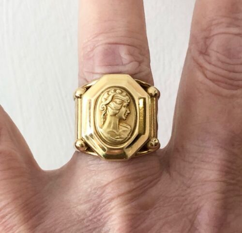 Autentico anello cammeo con sigillo in oro 18 kt misura 8 grammi 7,75 - Foto 4 di 14