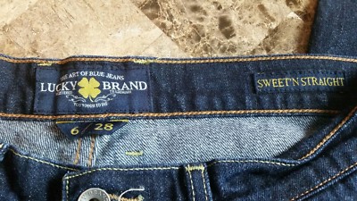 Jean Femme Lucky Brand Sweet N Straight - Taille 6/28, Délavé Foncé, Coupe Droite Stretch - Occasion Très Bon état
