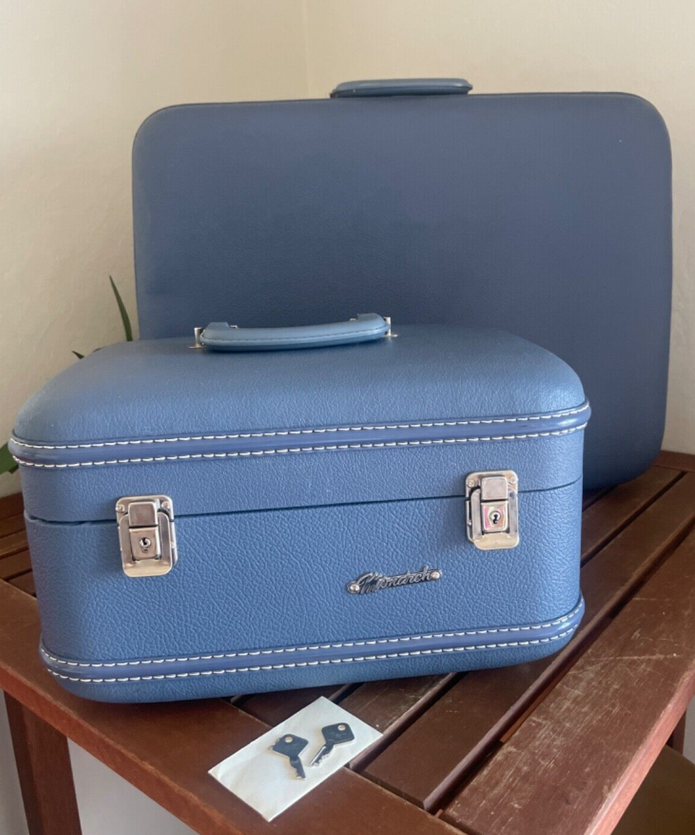 Vintage 1960s Luggage Monarch Blue Hard Shell Suitcase Set
