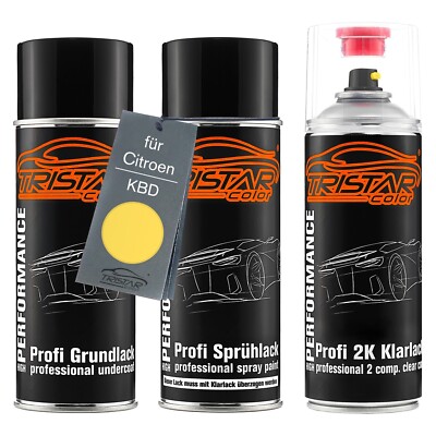 Autolack 2K Spraydosen Set für Citroen KBD Jaune Tacoma Grund Basis 2K Klarlack