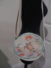 SUN 'N' SAND JUTE CIRCLE PURSE SEA LIFE & REVERSIBLE ZIPPER SIDE CROSSBODY PURSE