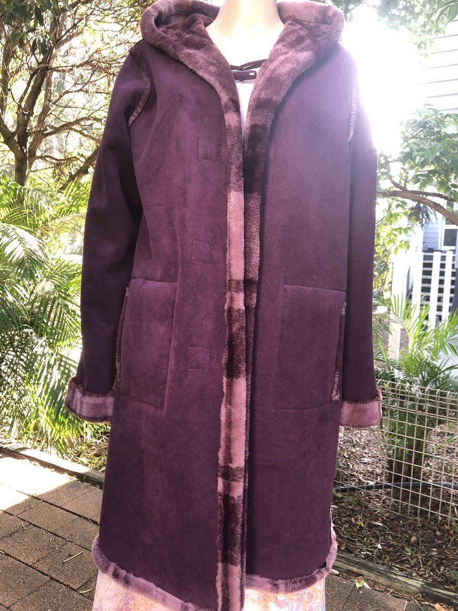 Vtg 80s/90s Original reversible hooded purple duffle coat SM UK