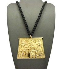 NEW EGYPTIAN TABLET PENDANT &6mm/30" WOODEN BEAD CHAIN HIP HOP NECKLACE - RC1924