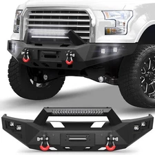 For Ford F150 2015 2016 2017 Steel Black Front Bumper With D-rings LED Lights