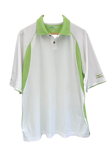 MIZUNO Men's White/Green Patch Short Sleeve Dri-Lite Polo T-Shirt Top Size L