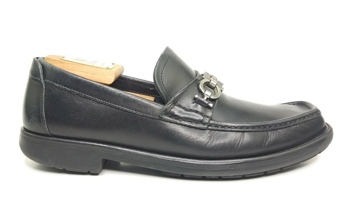 Salvatore Ferragamo Black Double Gancio Horsebit Loafers Sz 