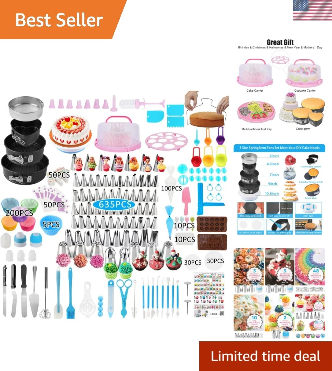 Professional 636-Piece Baking and Decorating Kit with Multifunctional Carrier
