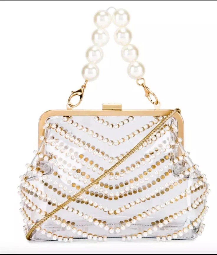 ZAC POSEN METALLIC CLEAR 带蕾丝仿珍珠框架 CLUTCH 十字架 WHIT — 第 4/4 张图片