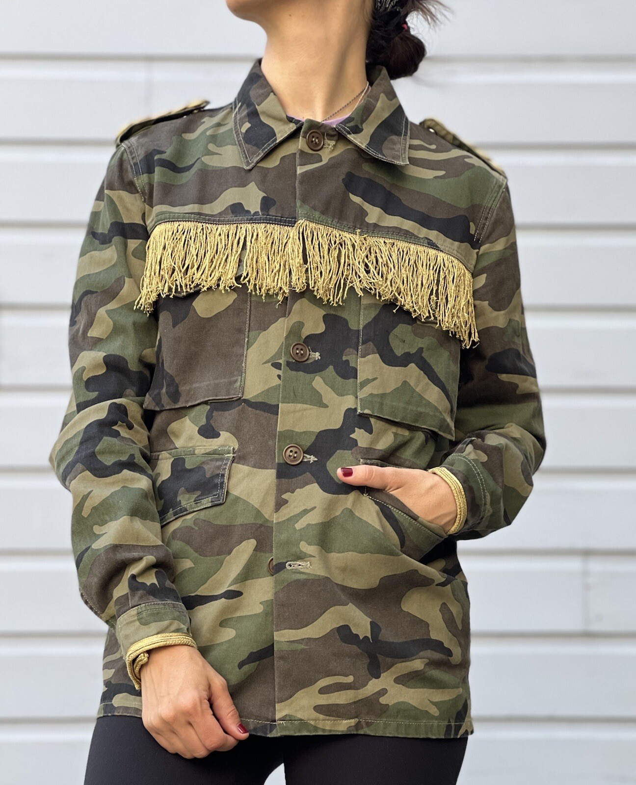 Hedi Slimane × Saint Laurent 2014 Runway Psych Rock Militarily Jacket w Fringe