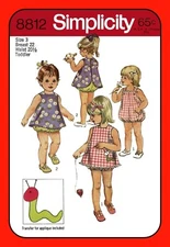 Toddlers PLAYSUIT Pattern or PINAFORE Simplicity 8812 Vintage 1970 Sewing Craft