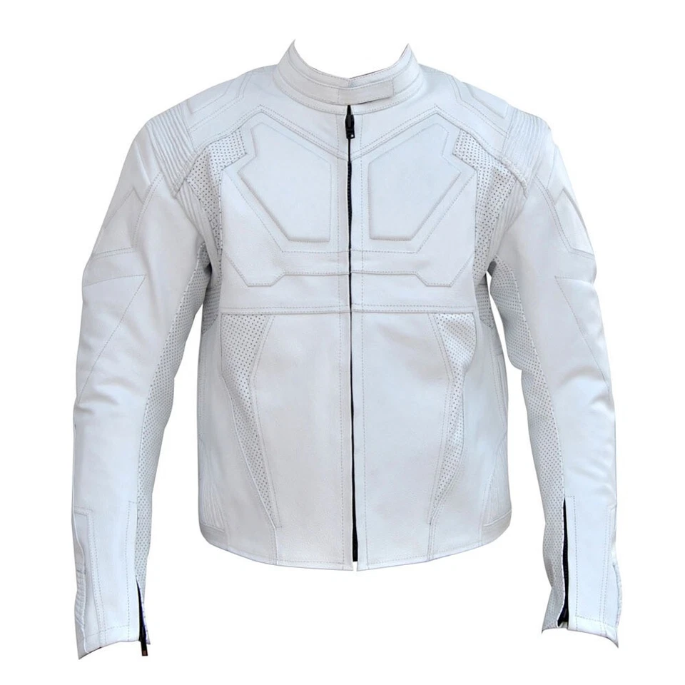 Hombres Blanco Tom Cruise Oblivion Motocicleta Cuero Chaqueta/Jack Harper Motociclista Chaqueta Foto 2 de 4