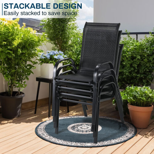 Balkonstühle 4er Set Gartenstühle Stapelbar bis 150 kg Belastbar Metall Schwarz - Bild 3 von 9
