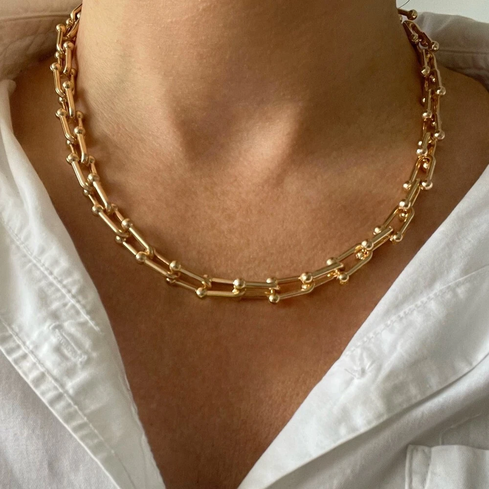 Stainless Steel Necklace Gold Color Thick Clavicle Chain Choker