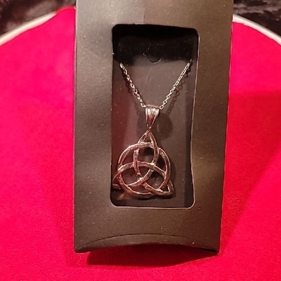 0510. Silver Interwoven ~Triquetra Pendant w/ Radiant Detailing and 18'' Chain