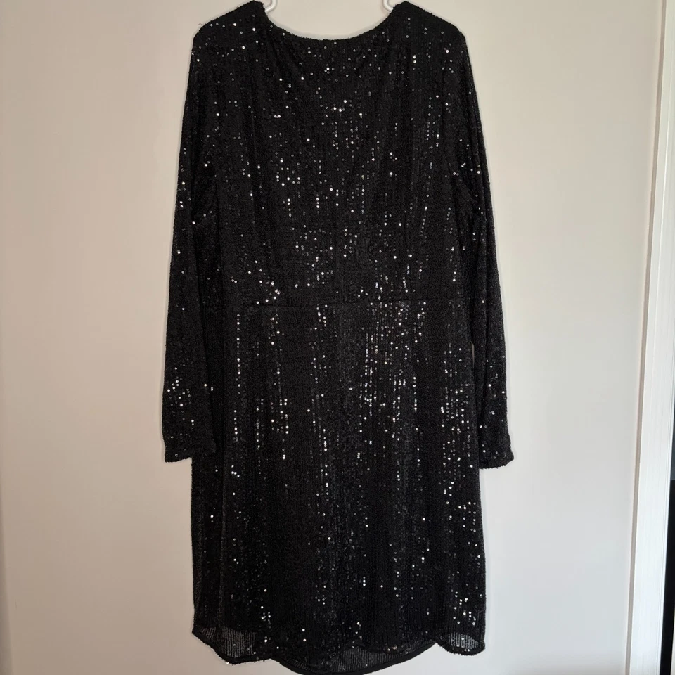CITY CHIC NEW Dress Razzle Black Sequins Womans XXL 24 W Long Sleeve V-Neck Wrap - Image 3 of 4