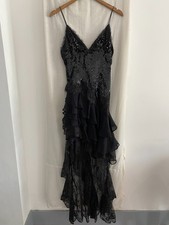 ALICE & OLIVIA BY STACEY BENDET Black Sequin Tiered Frilled Dress Size 4