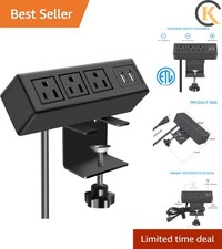 3 Outlet Desk Clamp Power Strip with USB Ports, Desktop Power Strip Surge Pro...