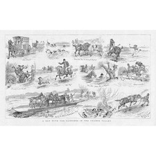 FOX HUNTING A Day with The Harriers in the Thames Valley - Antique Print 1889