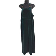 Sag Harbor Womens Emerald Green Velvet Maxi Overall Jumper Dress Sz 12