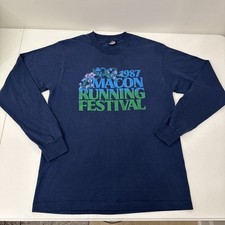 Vintage Single Stitch 1987 Macon Running Festival Long Sleeve Made In USA Navy L