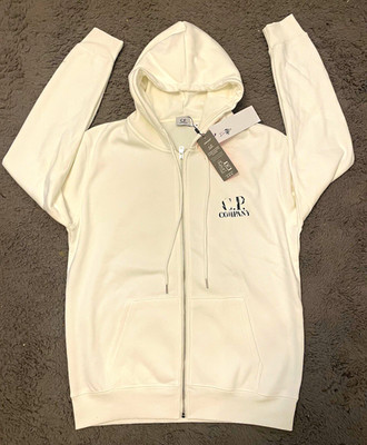 C.P. Company Herren Full Zip Hoodie mit Kapuze Logo Weiß Größe M