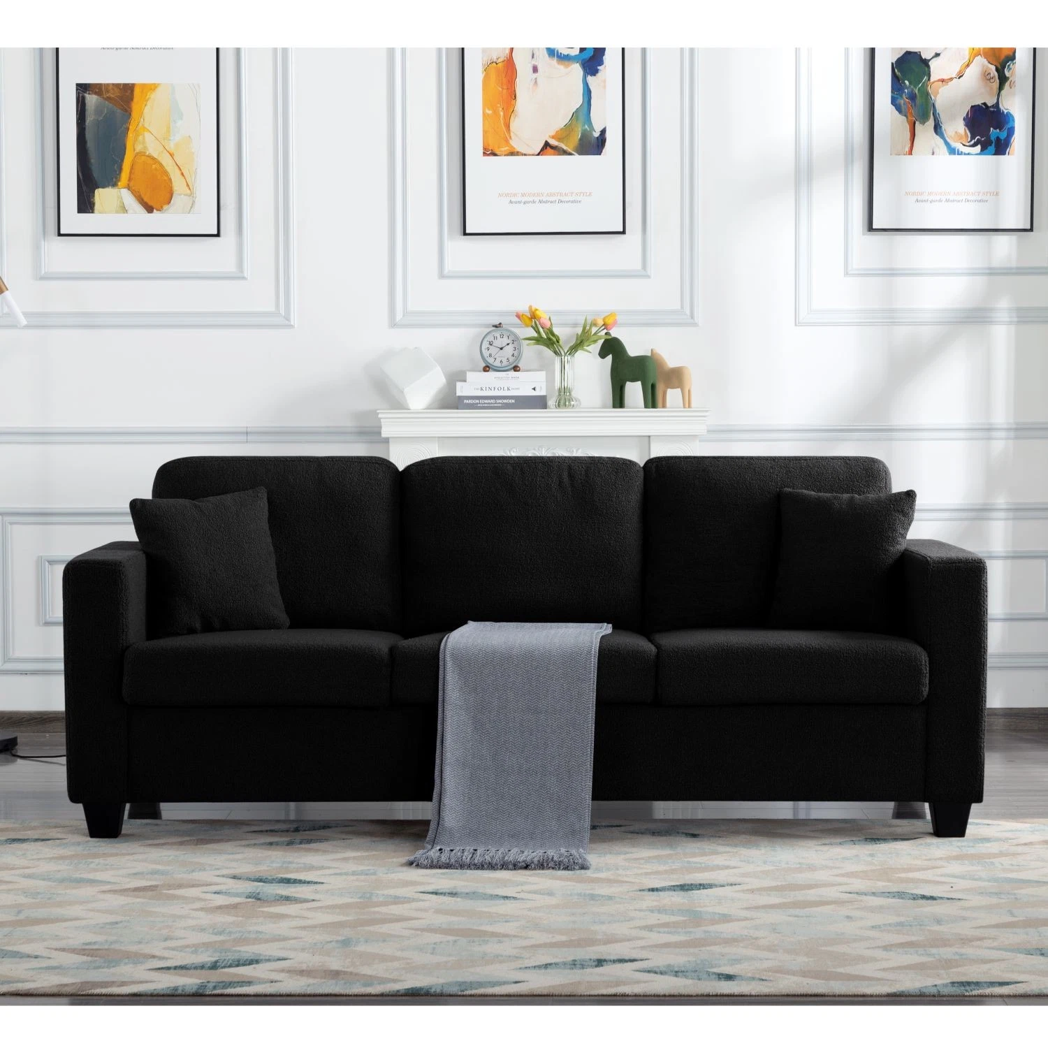86.6" Plush Teddy Fabric Sofa Removable Covers 2 Pillows Wide Deep Seat Black
Opens in a new window 