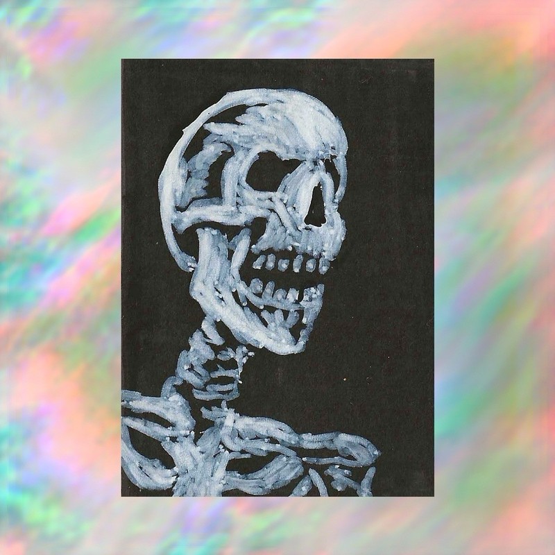 ACEO Original  Skull Bust #1 Black  and White Acrylic Paper 2.5x3.5 By JTony