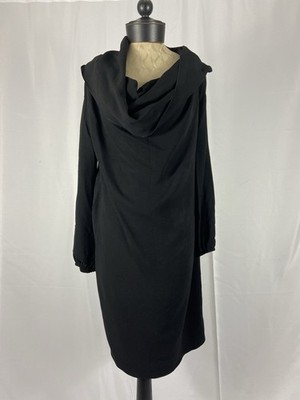 Lanvin Runway  Alber Elbaz Black Draped Knee Length Draped Sheath Dress FR 40