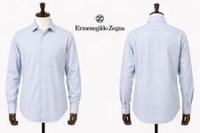 Ermenegildo Zegna Men  s 41 16 Blue Geometric Dress Shirt Made In Spain