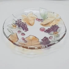 Vintage Tray Glass Serving Tray Dish Round Etched Clear Fruit Platter Party