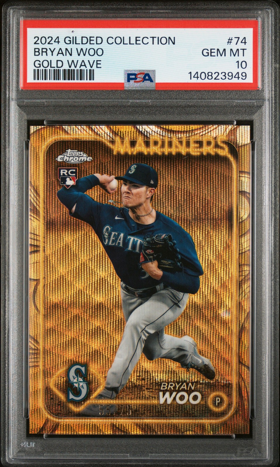 Bryan Woo 2024 Topps Gilded Collection #74 Gold Wave PSA 10