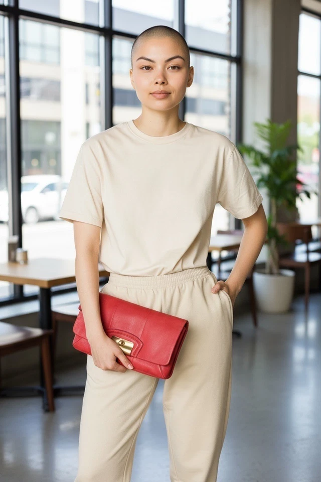 蔻驰 Kristin 大号手拿包 14213 三文鱼粉色皮革黄铜扣手提包 + 标签 — 第 2/4 张图片