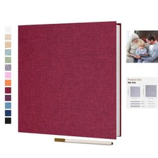 Luxury Self-Adhesive Scrapbook Album - Red Linen, 40 Pages for 4x6  8x10 Photos