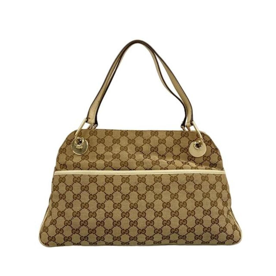 GUCCI Tote Bag GG Pattern Eclipse 121023 Beige Brown Ivory Leather Used