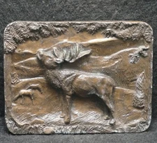 XC27127 VINTAGE 1976 ***ELK BUGLING*** WILDLIFE ANIMAL ARTWORK MENS BELT BUCKLE