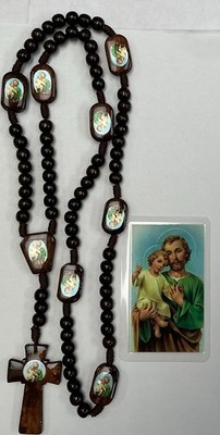 ROSARIO DE HILO Y MADERA CAFE + ESTAMPITA SAN JOSE/ROSARY BROWN WOOD JOSEPH