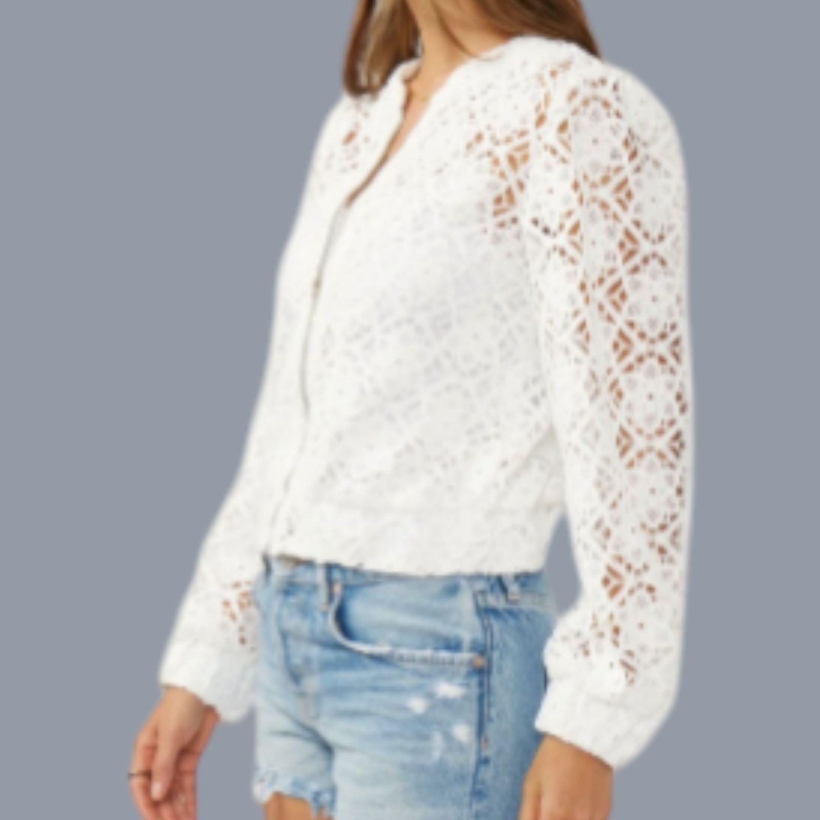 Lovestitch Women’s White Lace Jacket Small - Long Sleeve Cropped, New with Tags image 2