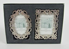 St. Nicholas Square Silver Jeweled Mini Picture Frames 2"X3" Boxed Set Of 2