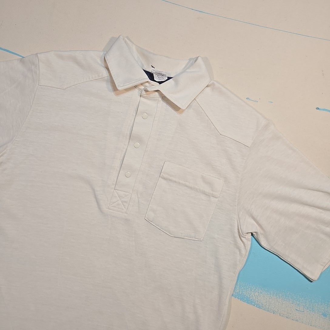 Panhandle Slim VTG M White USA Polo Shirt Chest Pocket Snap Placket Poly Cot 90s