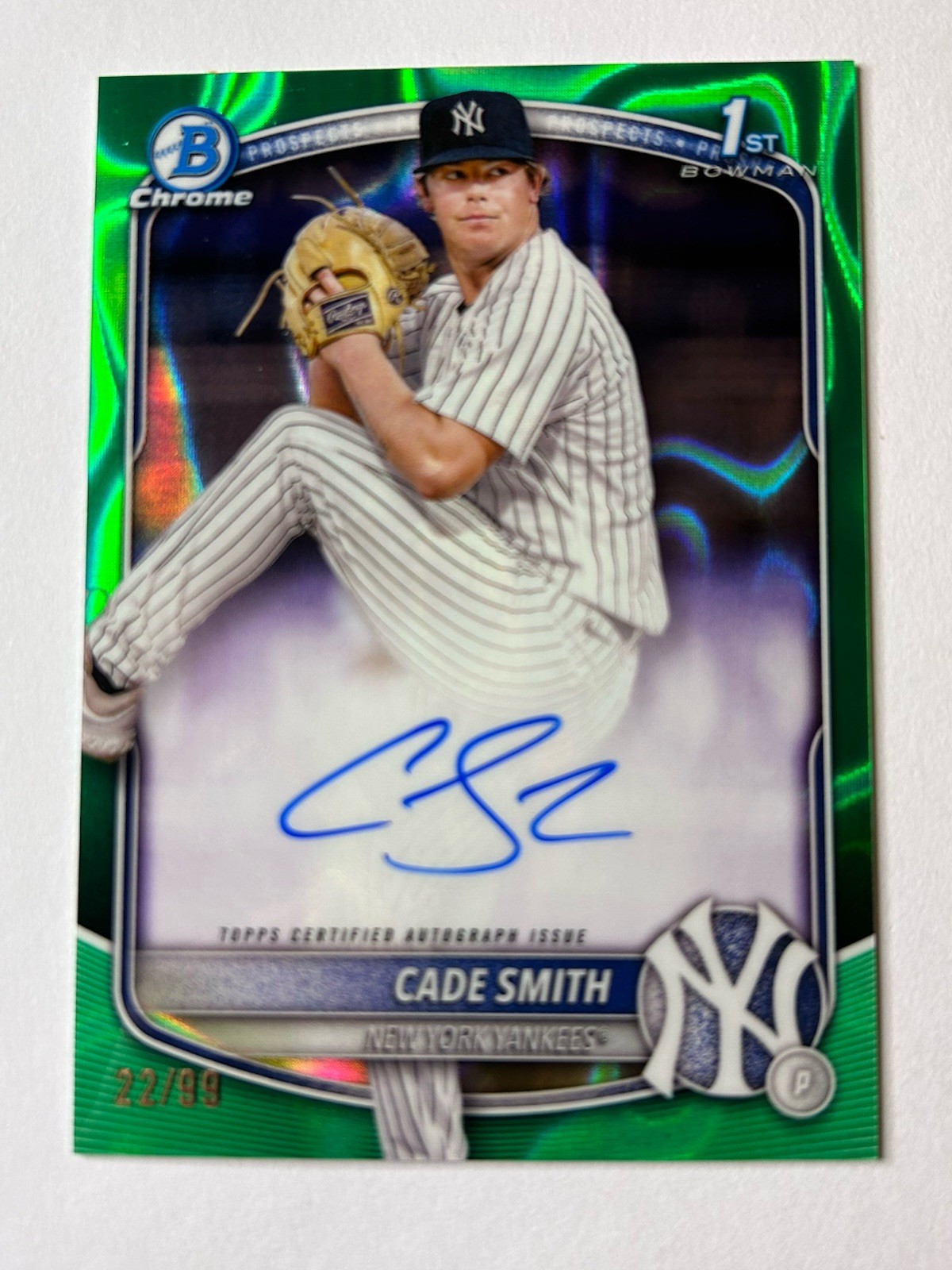 Cade Smith 2025 Bowman Chrome 1st Prospect Autograph Green Lava #/99