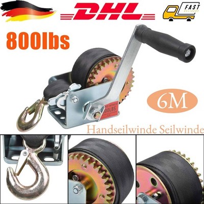 Profi Seilwinde Handwinde mit Gurtband 6 Meter 800LBS für PKW Anhänger Trailer